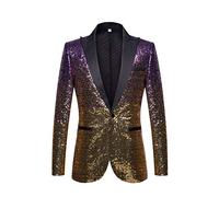 PYJTRL Men Fashion Gradual Change Color Sequins Suit Jacket (Purple Gold,M)