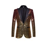 PYJTRL Men Fashion Gradual Change Color Sequins Suit Jacket (Red Gold, L)