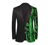 PYJTRL Men Fashion Purple Colorful Velvet Sequins Blazer,Dark Green,XL