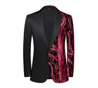 PYJTRL Men Fashion Purple Colorful Velvet Sequins Blazer,Red,L