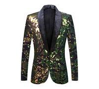 PYJTRL Men Fashion Velvet Sequins Floral Pattern Suit Jacket Blazer (Velvet - Green, XXL)