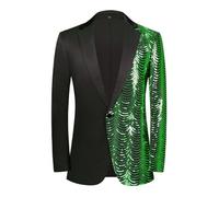 PYJTRL Men Green Blue Gold Leaves Pattern Sequins Blazer (Green,XL)