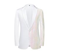 PYJTRL Men Green Blue Gold Leaves Pattern Sequins Blazer (Pink,L)