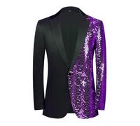 PYJTRL Men Green Blue Gold Leaves Pattern Sequins Blazer (Purple,L)