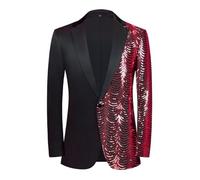 PYJTRL Men Green Blue Gold Leaves Pattern Sequins Blazer (Red,XXL)