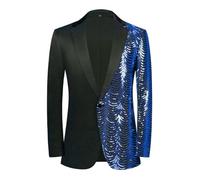PYJTRL Men Green Blue Gold Leaves Pattern Sequins Blazer (Royal Blue,L)