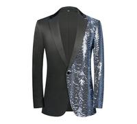 PYJTRL Men Green Blue Gold Leaves Pattern Sequins Blazer (Silve,XL)