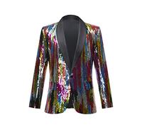 PYJTRL Men Green Blue Gold Leaves Pattern Sequins Blazer (Stripe, 40)