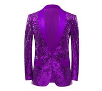 PYJTRL Men Stylish Satin Face Sequins Floral Pattern Suit Jacket Blazer