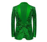 PYJTRL Men Stylish Satin Face Sequins Floral Pattern Suit Jacket Blazer (Green, XL)
