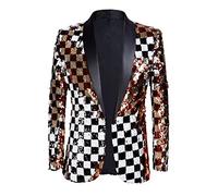 PYJTRL Men Stylish Two Color Conversion Shiny Sequins Blazer Suit Jacket (Color, M)