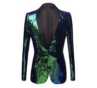 PYJTRL Men Stylish Two Color Conversion Shiny Sequins Blazer Suit Jacket (Green, M)