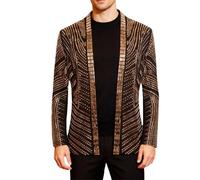 PYJTRL Men's Black and Gold Sequined Wedding Performance Party high-end Fitted Luxurious Full Sequin Suit Jacket,Gold,M