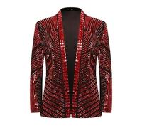 PYJTRL Men's Black and Gold Sequined Wedding Performance Party high-end Fitted Luxurious Full Sequin Suit Jacket,Red,M
