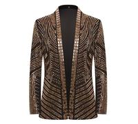 PYJTRL Men's Black and Gold Sequined Wedding Performance Party high-end Fitted Luxurious Full Sequin Suit Jacket,Gold,3XL
