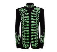 PYJTRL Men's Blazer, Suit Jacket with Golden Embroidery, Black, Green, L