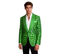 PYJTRL Men's Embroidered Sequin Floral Pattern Blazer Jacket with Rhinestone Notched Collar for Wedding Party Prom,Green,L