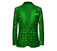 PYJTRL Men's Embroidered Sequin Floral Pattern Blazer Jacket with Rhinestone Notched Collar for Wedding Party Prom,Green,M