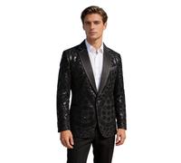PYJTRL Men's Embroidered Sequin Floral Pattern Blazer Jacket with Rhinestone Notched Collar for Wedding Party Prom,Black,XXL