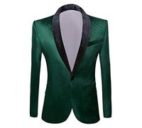 PYJTRL Mens Fashion Velvet Suit Jacket Slim Fit Blazers (Green, 44)