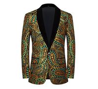 PYJTRL Men's Shiny Sequins Suit Jacket Classic Floral Suit Jacket Fashion, Suitable for Parties, Weddings, Banquets, Proms,Green Gold,XXL