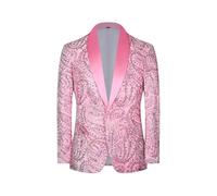 PYJTRL Men's Shiny Sequins Suit Jacket Classic Floral Suit Jacket Fashion,Suitable for Parties,Weddings,Banquets,Proms,Pink,S