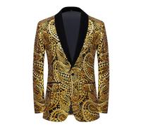 PYJTRL Men's Shiny Sequins Suit Jacket Classic Floral Suit Jacket Fashion,Suitable for Parties,Weddings,Banquets,Proms,Gold,M
