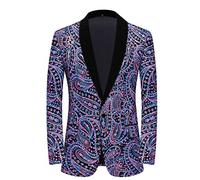 PYJTRL Men's Shiny Sequins Suit Jacket Classic Floral Suit Jacket Fashion, Suitable for Parties, Weddings, banquets, Proms,Multicolor,M