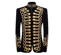 PYJTRL Mens Stylish Court Prince Black Velvet Gold Embroidery Blazer Suit Jacket (Black Gold, US 40R)