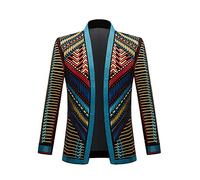 PYJTRL Mens Stylish Court Prince Black Velvet Gold Embroidery Blazer Suit Jacket (Blue Gold, US 40R)