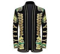 PYJTRL Mens Stylish Court Prince Black Velvet Gold Embroidery Blazer Suit Jacket,Green Flower,3XL