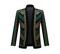 PYJTRL Mens Stylish Court Prince Black Velvet Gold Embroidery Blazer Suit Jacket (Green Gold, 3XL)