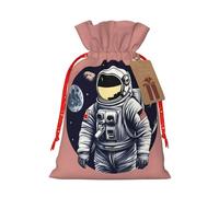 Pyjwyfmy Astronaut On The Moon Print Christmas Gift Bags,Santa Wrapping Bag,Christmas Canvas Gift Bags With Drawstrings,Present Bag