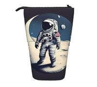 Pyjwyfmy Astronaut On The Moon Print Standing Pencil Case,Telescopic Pen Pouch,Portable Pencil Holder For Study Or Office Supplies