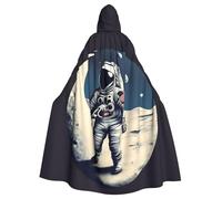 PYJWYFMY Astronaut On The Moon Print Unisex Adults Hooded Cloak Velvet Cape For Halloween Robe Christmas Cloak Cosplay Costumes