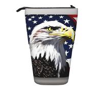 Pyjwyfmy Bald Eagle Flag Print Standing Pencil Case,Telescopic Pen Pouch,Portable Pencil Holder For Study Or Office Supplies