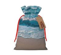 Pyjwyfmy Beach Clear Sea Sand Print Christmas Gift Bags,Santa Wrapping Bag,Christmas Canvas Gift Bags With Drawstrings,Present Bag