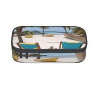 Pyjwyfmy Beach Palm Tree Chairs Boats Print Big Capacity Pencil Pen Case Office Large Storage High Capacity Bag Pouch Holder Box Makeup Bag