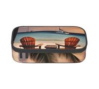 Pyjwyfmy Beach Palm Tree Chairs Boats Print Big Capacity Pencil Pen Case Office Large Storage High Capacity Bag Pouch Holder Box Makeup Bag