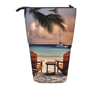 Pyjwyfmy Beach Palm Tree Chairs Boats Print Standing Pencil Case,Telescopic Pen Pouch,Portable Pencil Holder For Study Or Office Supplies