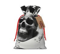 Pyjwyfmy Black And White Skulls Print Christmas Gift Bags,Santa Wrapping Bag,Christmas Canvas Gift Bags With Drawstrings,Present Bag
