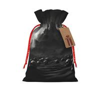 Pyjwyfmy Black And White Skulls Print Christmas Gift Bags,Santa Wrapping Bag,Christmas Canvas Gift Bags With Drawstrings,Present Bag
