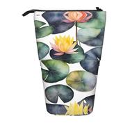 Pyjwyfmy Black Lily Pads Print Standing Pencil Case,Telescopic Pen Pouch,Portable Pencil Holder For Study Or Office Supplies