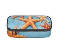Pyjwyfmy Blue Background Starfish Print Big Capacity Pencil Pen Case Office Large Storage High Capacity Bag Pouch Holder Box Makeup Bag