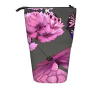 Pyjwyfmy Butterflies Flowers Print Standing Pencil Case,Telescopic Pen Pouch,Portable Pencil Holder For Study Or Office Supplies