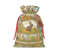 Pyjwyfmy Cartoon Cute Animals Rabbit Print Christmas Gift Bags,Santa Wrapping Bag,Christmas Canvas Gift Bags With Drawstrings,Present Bag