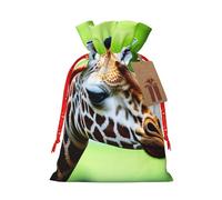 Pyjwyfmy Cartoon Giraffe Print Christmas Gift Bags,Santa Wrapping Bag,Christmas Canvas Gift Bags With Drawstrings,Present Bag