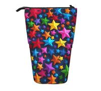 Pyjwyfmy Color Stars Print Standing Pencil Case,Telescopic Pen Pouch,Portable Pencil Holder For Study Or Office Supplies