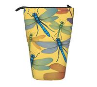 Pyjwyfmy Colorful Dragonfly Print Standing Pencil Case,Telescopic Pen Pouch,Portable Pencil Holder For Study Or Office Supplies