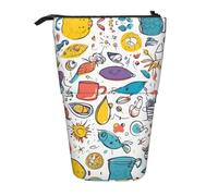 Pyjwyfmy Colorful Hand Drawn Feathers On White Print Standing Pencil Case,Telescopic Pen Pouch,Portable Pencil Holder For Study Or Office Supplies